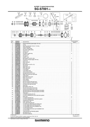 Shimano Alfine SG-S7001-11 187mm Sisäkokoonpano