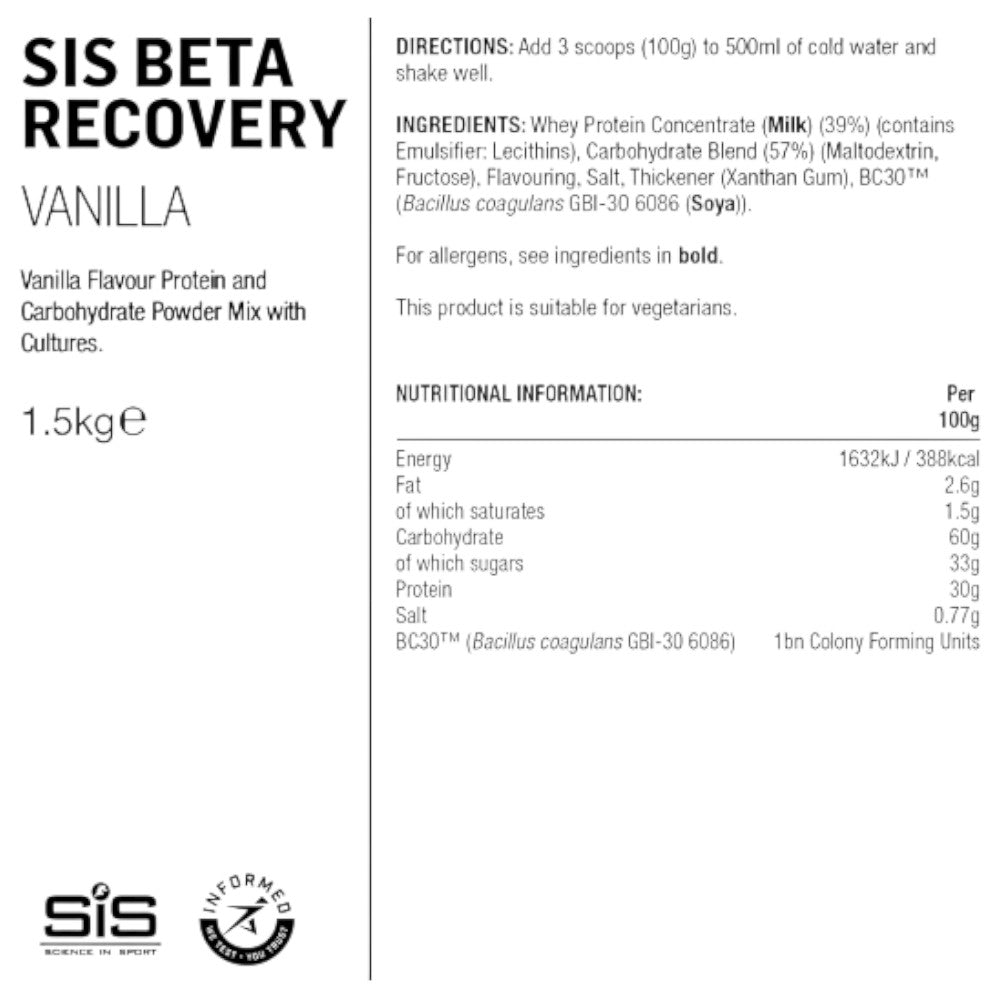 SIS Beta Fuel Recovery Vanilija Juomajauhe 1,5kg